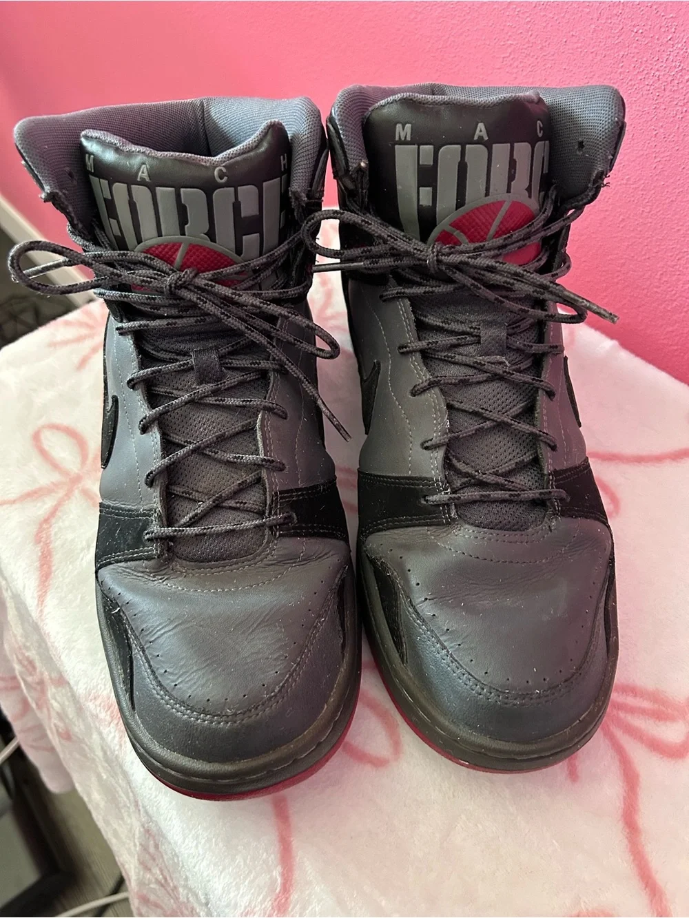 Nike High-Top Sneakers in Gray, Black & Red Accents